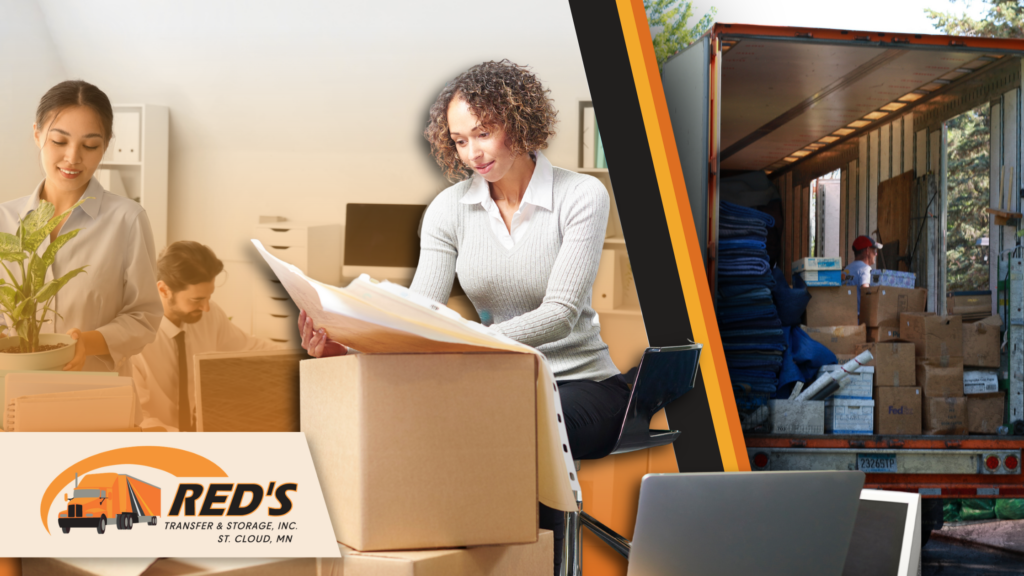 Graphic showing office employees moving